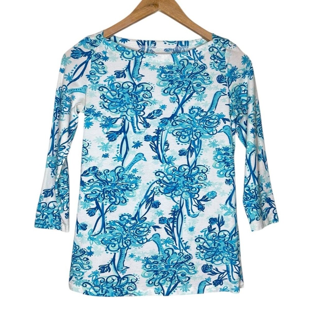 Lilly Pulitzer Shirt Womens Extra Small Bird Ostrich Top Cruise Long Sleeve